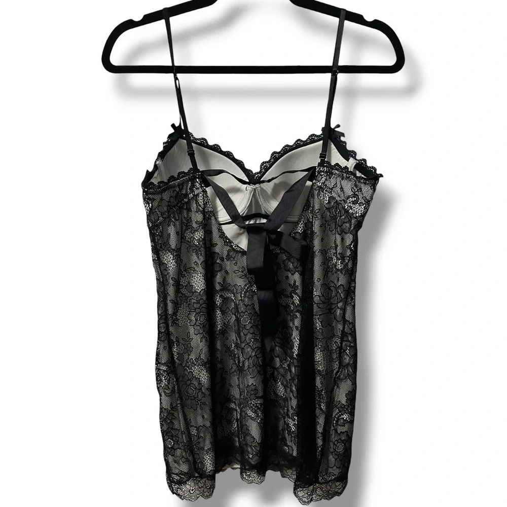 Victoria's Secret Sexy Little Things Black Lace Underwire Chemise Babydoll 36C